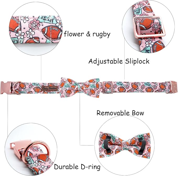 Dog Collar - Rugby with Bow Cute Pet Collar - Image 2