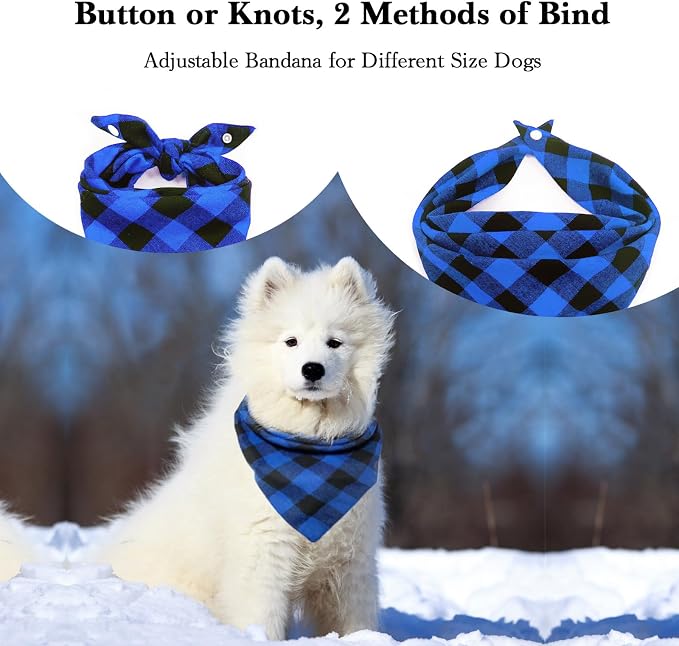 Christmas Plaid Bandana with Button, Fall Dual Layer Soft Cotton Triangle Dog - Image 2