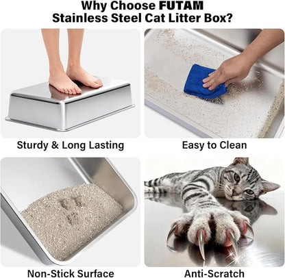 Stainless Steel Litter Box 2 Pack, XL Metal Litter Box - Image 6