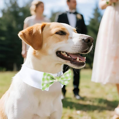 Segarty Dog Bow Tie, Adjustable Green Plaid Bowtie Collar - Image 5