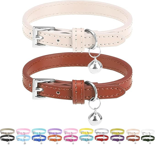 PUPTECK 2 PCS Soft Genuine Leather Cat Kitten Collar by PUPTECK