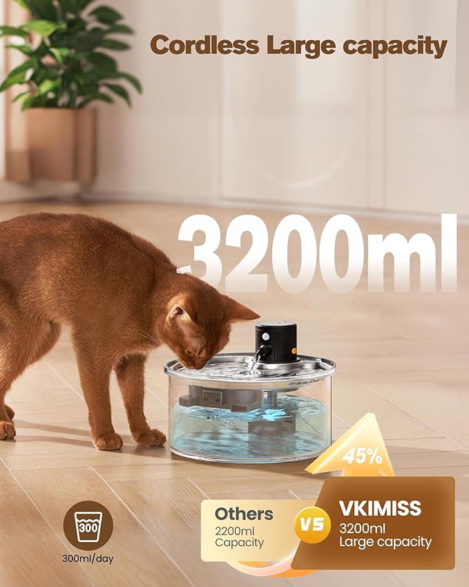 Wireless Cat Water Fountain Cordless: 108oz/3.2L Battery Operated Pet Fountain - Image 5