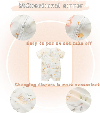 Unisex Summer Trendy 2-Pack Rompers Short Sleeve Zipped Bodysuit Infant Cotton - Image 5