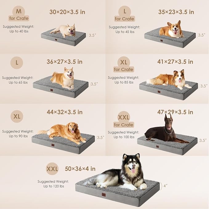 EHEYCIGA Orthopedic Foam Dog Bed, Light Grey - Image 2