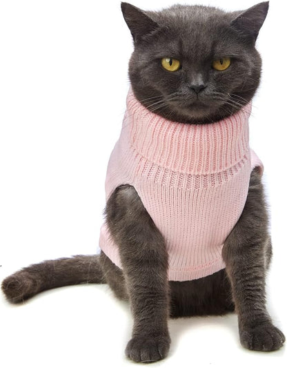 Cat Sweater, Acrylic Turtleneck Sleeveless, Light Pink - Image 2