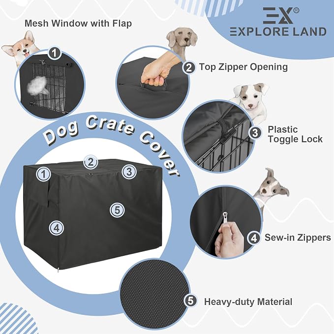 Explore Land Dog Crate Cover Heavy Duty Polyester Pet Kennel Sunshade Universal - Image 4