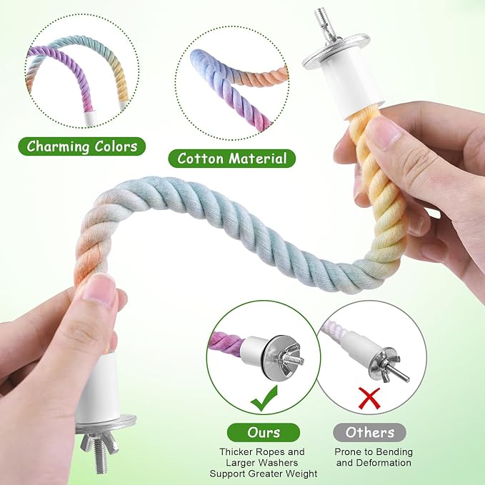 3 Pcs Gradient Bird Perching Rope Set, Bendable Bird Perching Rope - Image 2