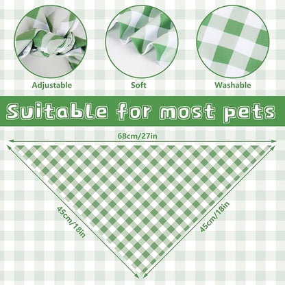 2Pcs Dog Bandanas Sage Green Plaid Triangle Pet Scarf Adjustable Puppy - Image 2