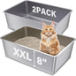 2 Pack Stainless Steel Cat Litter Box, 23.6"x15.8"x8" XXL Stainless Steel by Futam