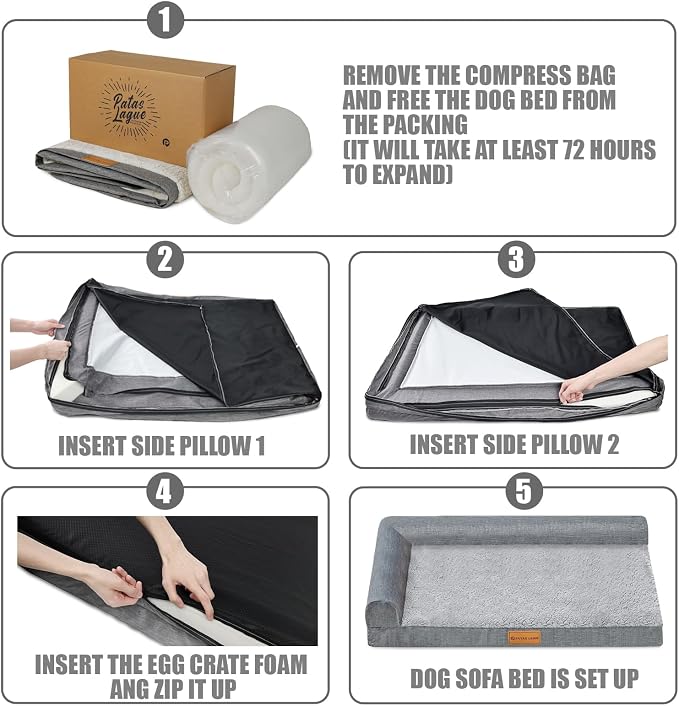 Patas Lague Orthopedic Dog Bed Medium Size Dog 30''X20'', Waterproof L Bolster - Image 6