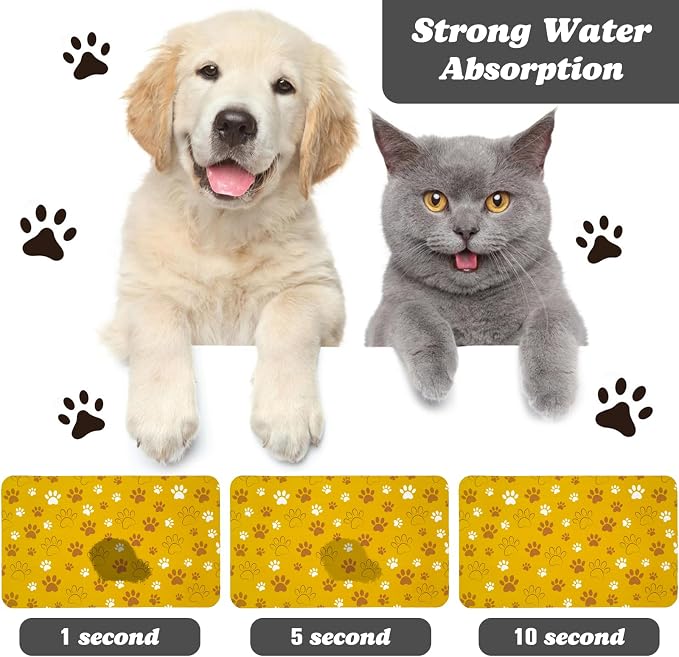 Dog Food Mat, Absorbent Water Bowl Mats Cat Pet Feeding Placemats Yellow 24 * - Image 2