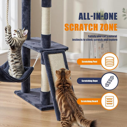 DUMOS Large 63in Cat Tree Tower, Natural Sisal Scratching Posts, Extended - Image 4