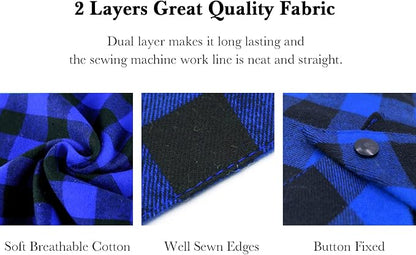Plaid Dog Bandana with Button, Dual Layer Soft Cotton Triangle Dog Scarf - Image 5
