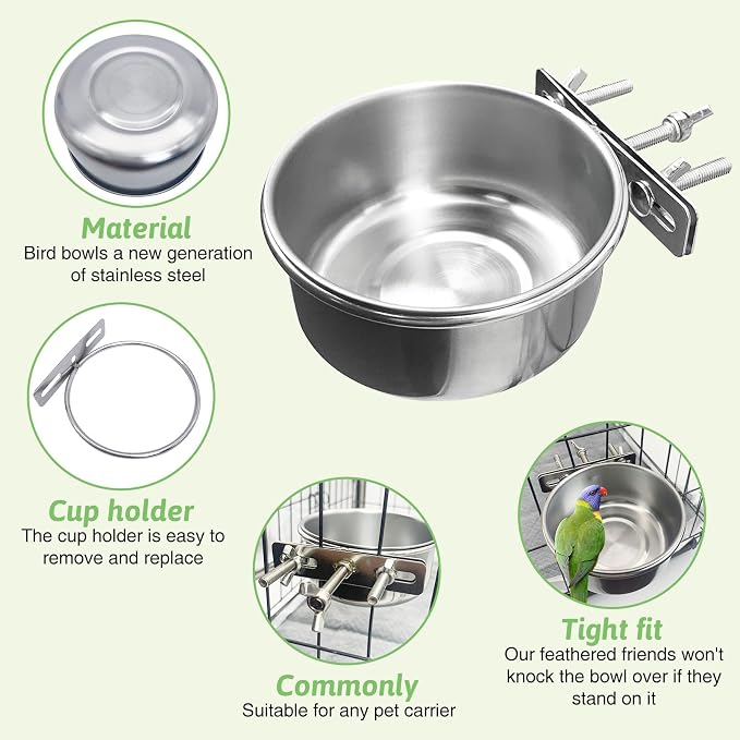 Tfwadmx 2 Pcs Bird Feeding Dish Cups, Parrot Food Bowl Clamp Holder Coop Cup - Image 3