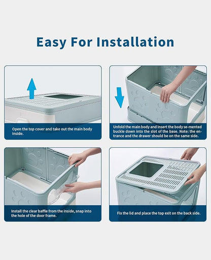 Cat Litter Box with Litter Mat and Scoop, Large Covered Litter Box with Lid - Image 6