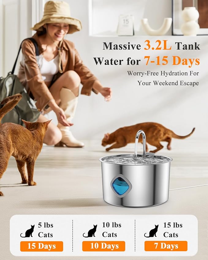 Cat Water Fountain Stainless Steel - Image 2