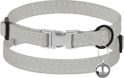 Leather Cat Collar with Buckle and Removable Bell - Image 2