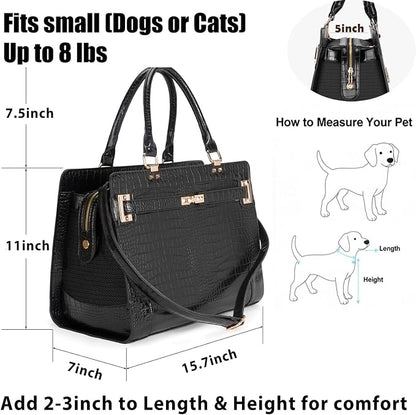 Fashion Pet Carrier Dog Cat Carrier Purse Soft-Sided Leather Handbag Pet Tote - Image 2