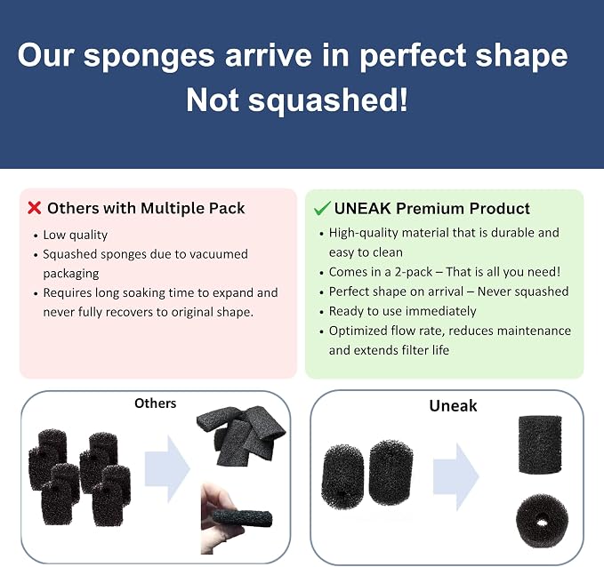 UNEAK 2-Pack Large Premium Pre Filter Sponge Aquarium Intake High-Porosity Foam - Image 5