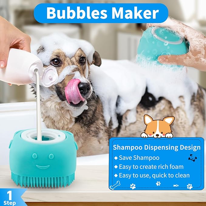 Comotech 3-in-1 Dog Grooming Brush | Adjustable Handle Shampoo Brush & Scrubber - Image 2