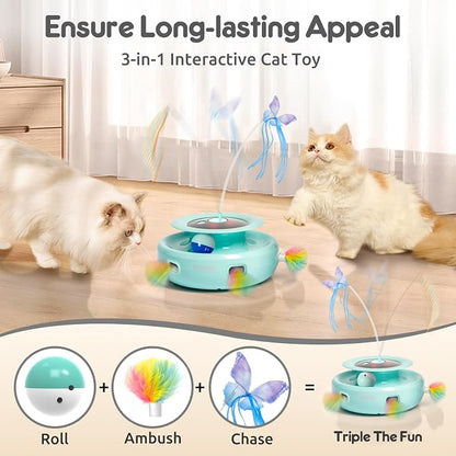 ORSDA Cat Toy, 3-in-1 Automatic Interactive Electronic Moving Ambush Feather - Image 2