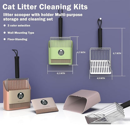 Cat Litter Scooper with Holder, Metal Litter Scoop Includes Portable Small - Image 6