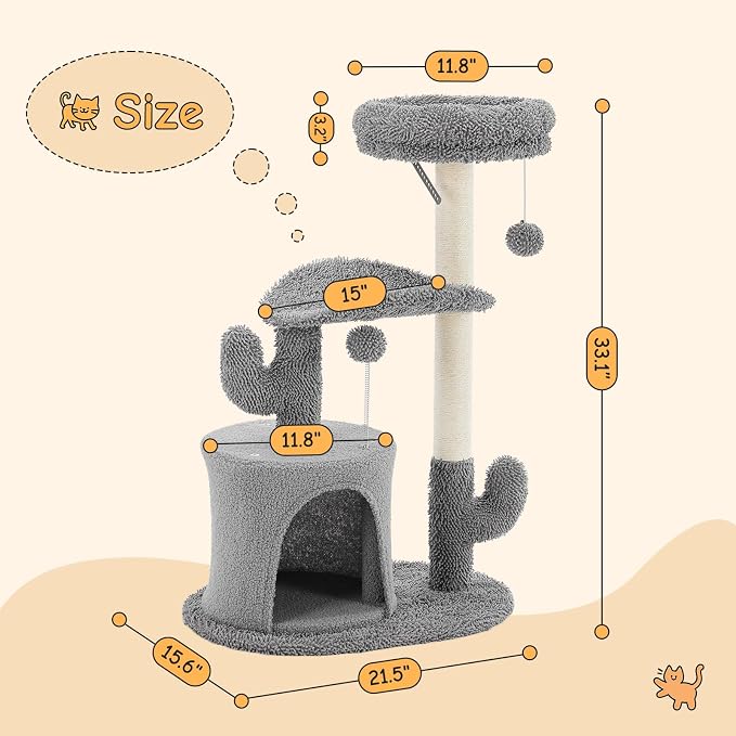 DUMOS 33-inch Cat Tree Tower for Indoor Cats, Small Cat Scratching Post - Image 2