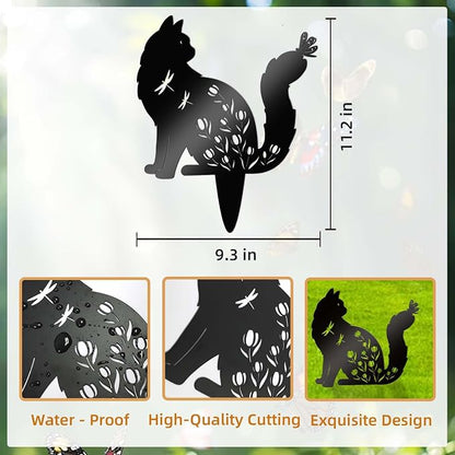 Bnesi Floral Long-Haired Cat Yard Decor Pet Grave Markers Metal Sign Silhouette - Image 3