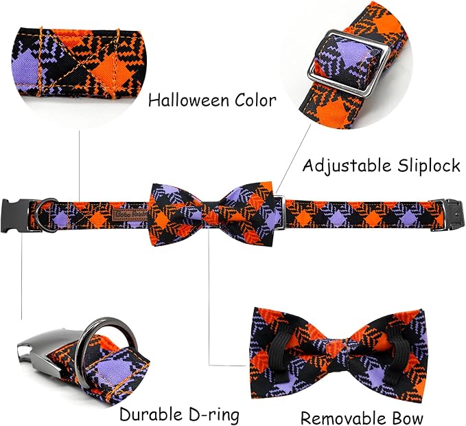 Halloween Dog Collar, Pet Collar Bow Plaid Puppy Collars Girl Boy Holiday Pet - Image 2