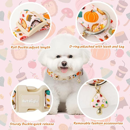 Fall Woodland Dog Collar, Playful Squirrel & Pumpkin Print on White Collar - Image 3