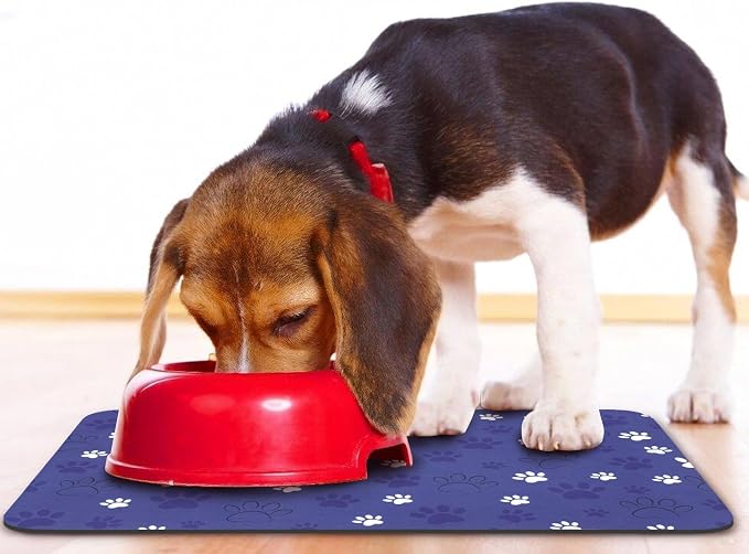 Dog Food Mat, Absorbent Water Bowl Mats Cat Pet Feeding Placemats Dark Blue 24 - Image 6