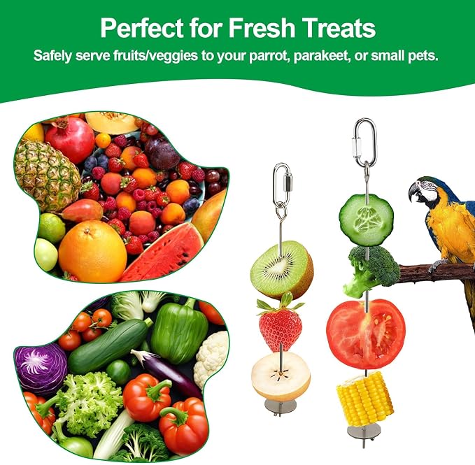 2 Pcs Bird Cage Food Holder Stainless Steel Parrot Fruit & Vegetable Skewer - Image 5