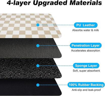 Checkered Dog Food Mat, Absorbent Leak-Proof Pet Feeding Mat, Quick Dry Cat - Image 7
