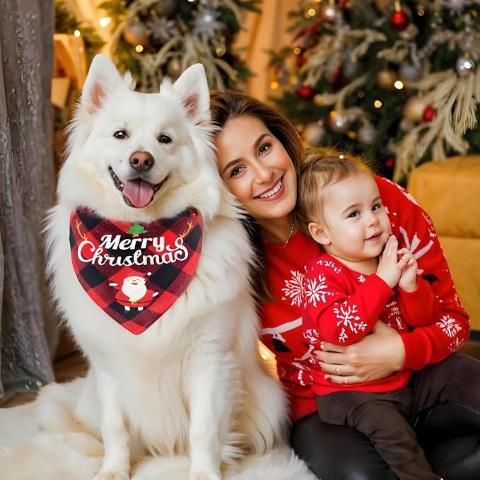 Christmas Dog Bandanas Classic Plaid Triangle Holiday Scarf - Image 7