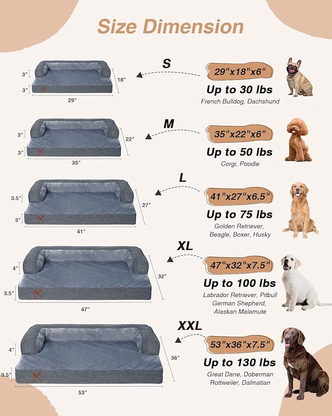 KSIIA Washable Dog Bed Medium Size Senior Dog, Orthopedic Warm Soft Pet Sofa - Image 7