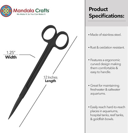 Mandala Crafts 12 Inches Black Stainless Steel Straight Aquarium Scissors - Image 3