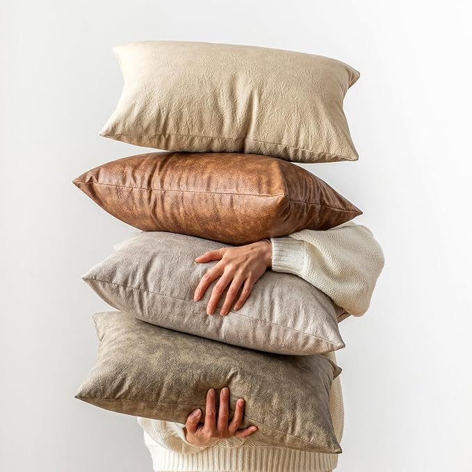 Pack of 2 Leather Lumbar Pillow Covers, Modern Decorative Thickened Luxury Faux - Image 4