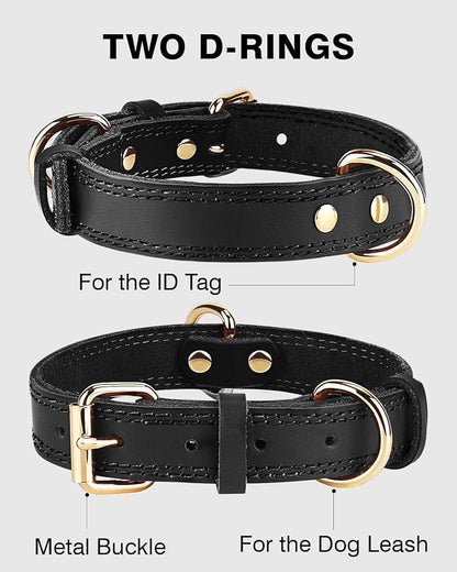 Joytale Leather Dog Collar for Medium Dogs, Genuine Thick Solid Leather - Image 3