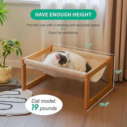 Large Cat Hammock Bed, Bamboo Wood Elevated Pet Hammock - Image 7