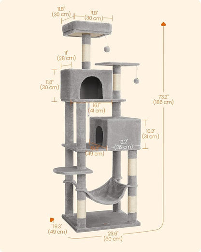 Feandrea Cat Tree, 73.2-Inch Tall Cat Tower, Plush Multi-Level Condo - Image 5