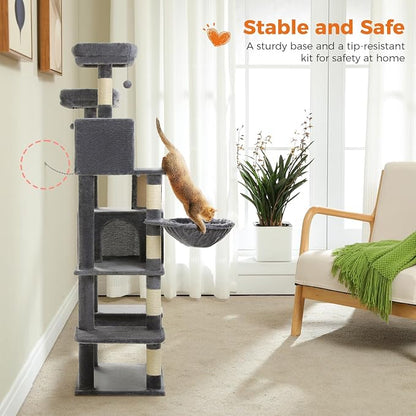 70.8" Tall Cat Tree for Large Cats, 2 Top Perches, Big Condo, Large Hammock - Image 6