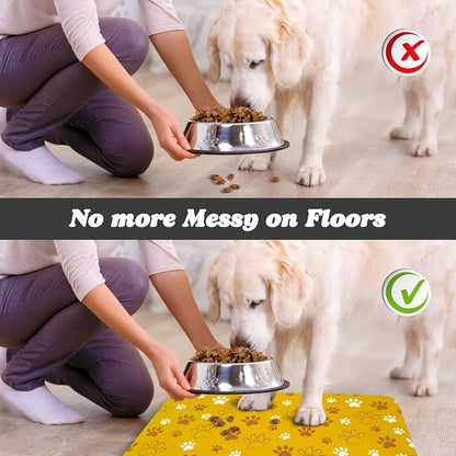 Dog Food Mat, Absorbent Water Bowl Mats Cat Pet Feeding Placemats Yellow 24 * - Image 5