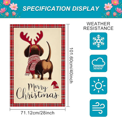 Merry Christmas Garden Flag Back View Dog Reindeer Antlers 28 x 40 Inch Double - Image 3