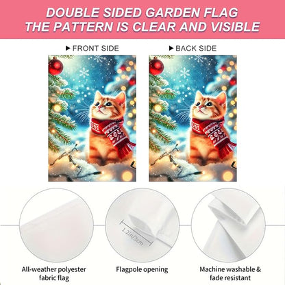 Christmas Garden Flag Winter Flag Cute Kitten Scarf Snow Scene Outdoor Yard - Image 4