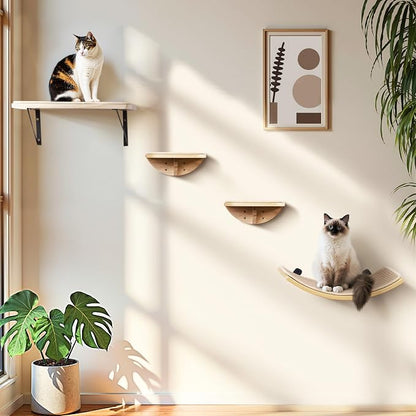 Wood Cat Wall Shelves with Sisal Cats Window Perch, Wall Mounted 4-Piece Cat - Image 9