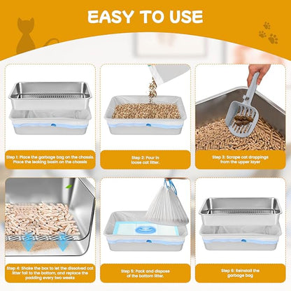 23.6''x15.7''x8'' Stainless Steel Sifting Litter Box, XXL Large Metal Sifting - Image 7