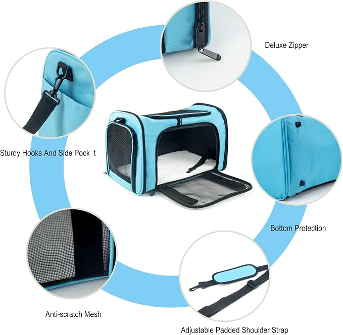 Soft Sided Carrier for Small Medium Cats Dogs, TSA Airline Approved Collapsible - Image 3