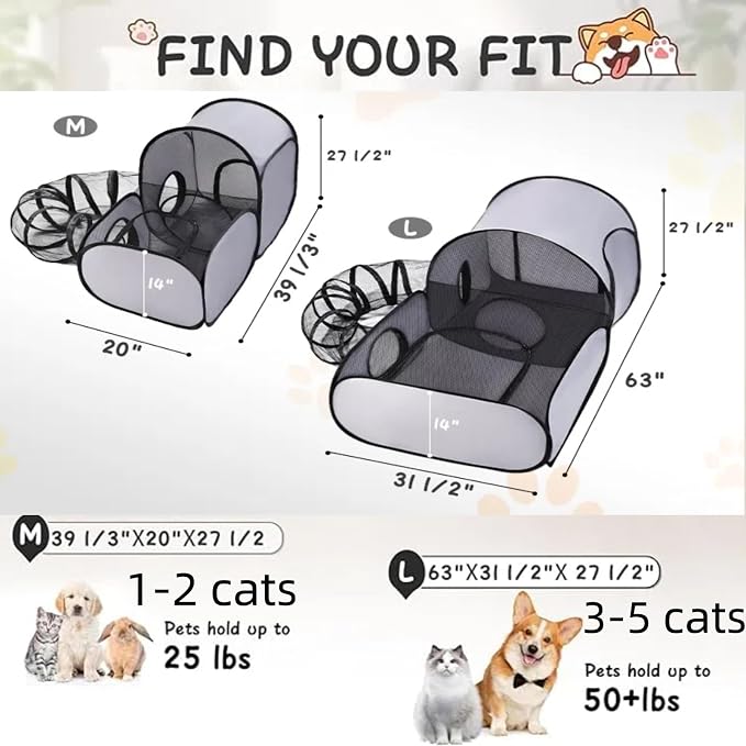Pet Playpen with Surround Tunnel, Outdoor/Indoor Cat Playpen with Breathable - Image 2