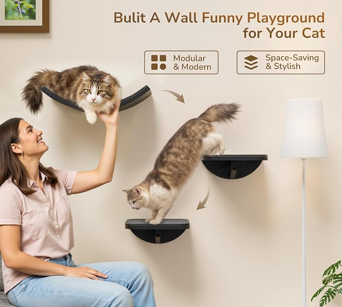 Gray Cat Wall Shelf with Grey Sisal Mat, Curved Cat Bed - Image 4