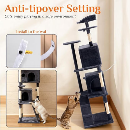 DUMOS 70-inch Indoor Cat Tree Tower –Multi-Level Pet House - Image 5